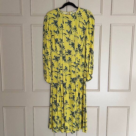 H&M Yellow Floral Midi Dress - Size 2 - Picture 1 of 9